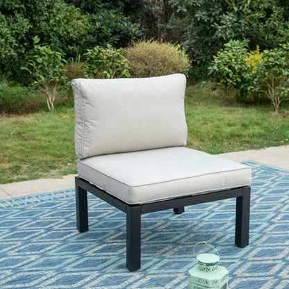Set di divani componibili da giardino da 10 posti, struttura in acciaio con rivestimento E, set da conversazione con tavolino laterale incorporato, cuscino grigio