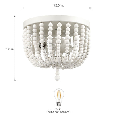 Lampada da soffitto a filo con perline in legno bianco antico Bohemia a 3 luci