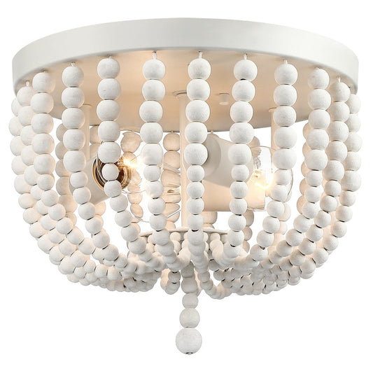 Lampada da soffitto a filo con perline in legno bianco antico Bohemia a 3 luci