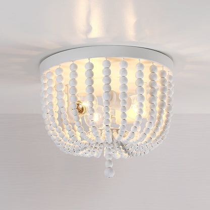 Lampada da soffitto a filo con perline in legno bianco antico Bohemia a 3 luci