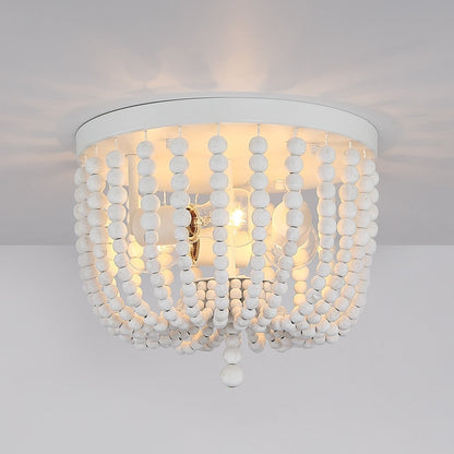 Lampada da soffitto a filo con perline in legno bianco antico Bohemia a 3 luci