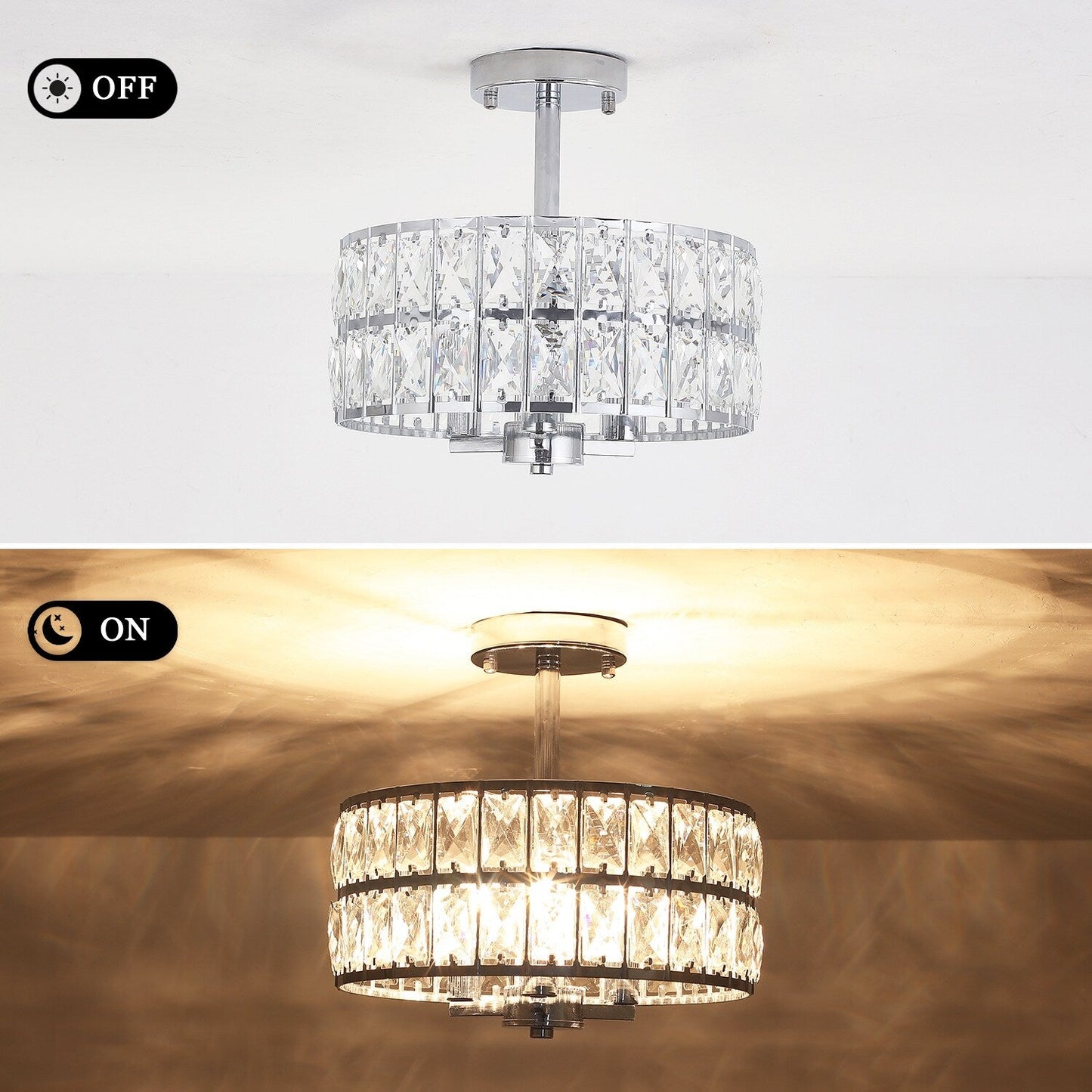 Lampadari semi-incassati in cristallo a 3 luci per soggiorno e corridoio