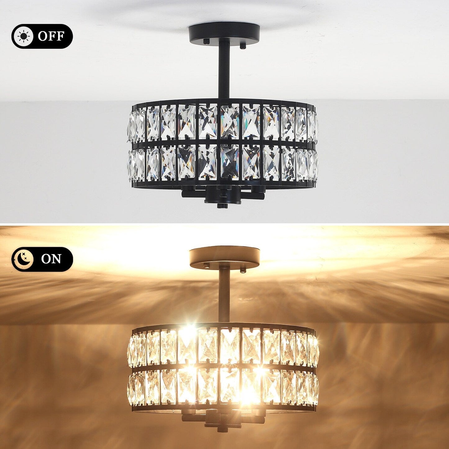 Lampadari semi-incassati in cristallo a 3 luci per soggiorno e corridoio