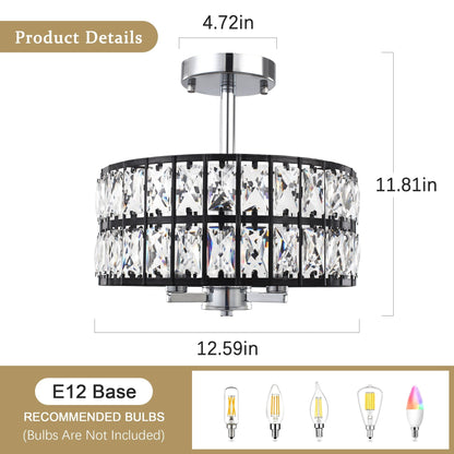 Lampadari semi-incassati in cristallo a 3 luci per soggiorno e corridoio