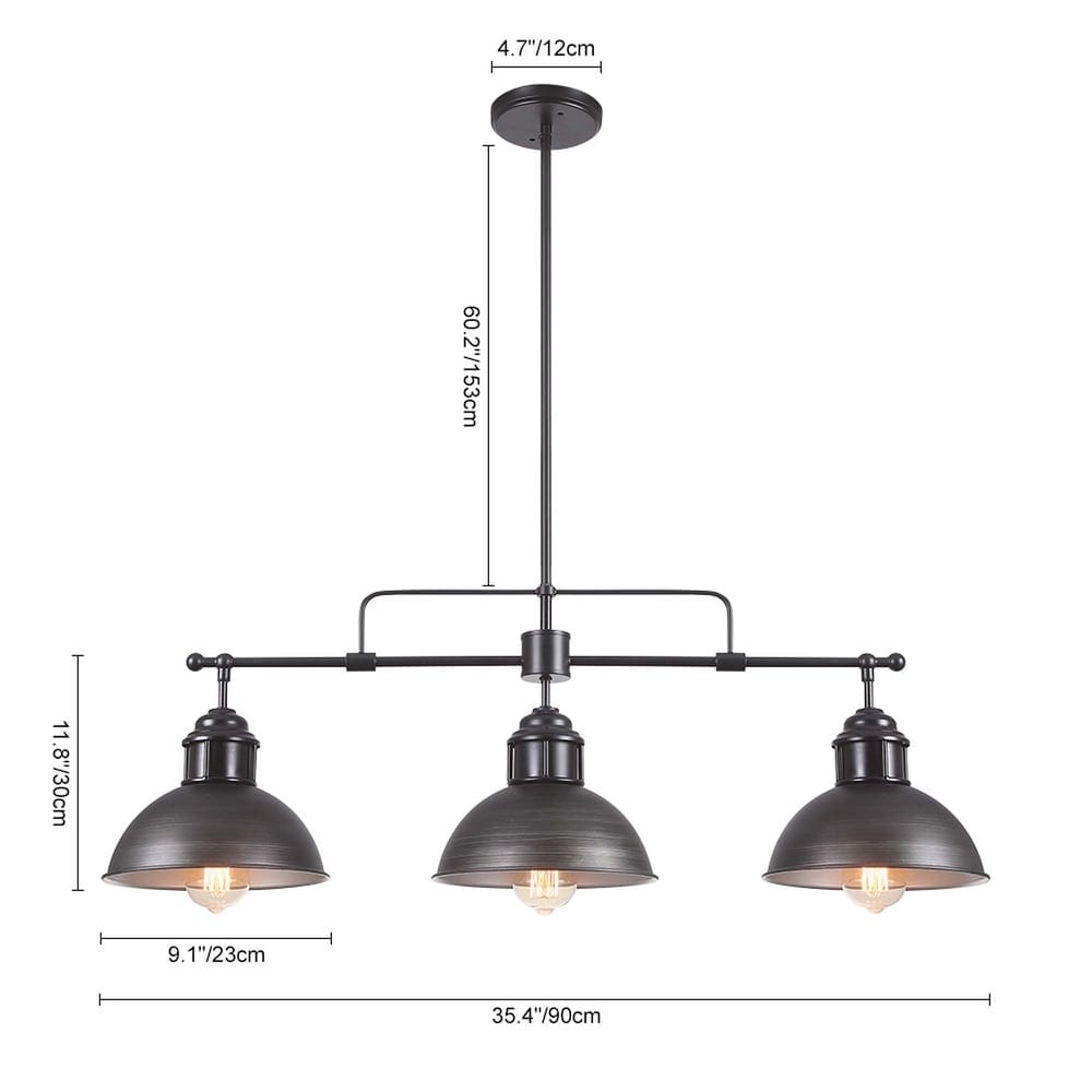 Lampada a sospensione lineare a cupola in metallo retrò da fattoria a 3 luci/luci per isola cucina