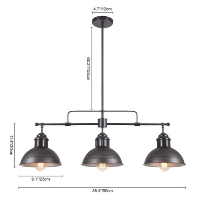 Lampada a sospensione lineare a cupola in metallo retrò da fattoria a 3 luci/luci per isola cucina