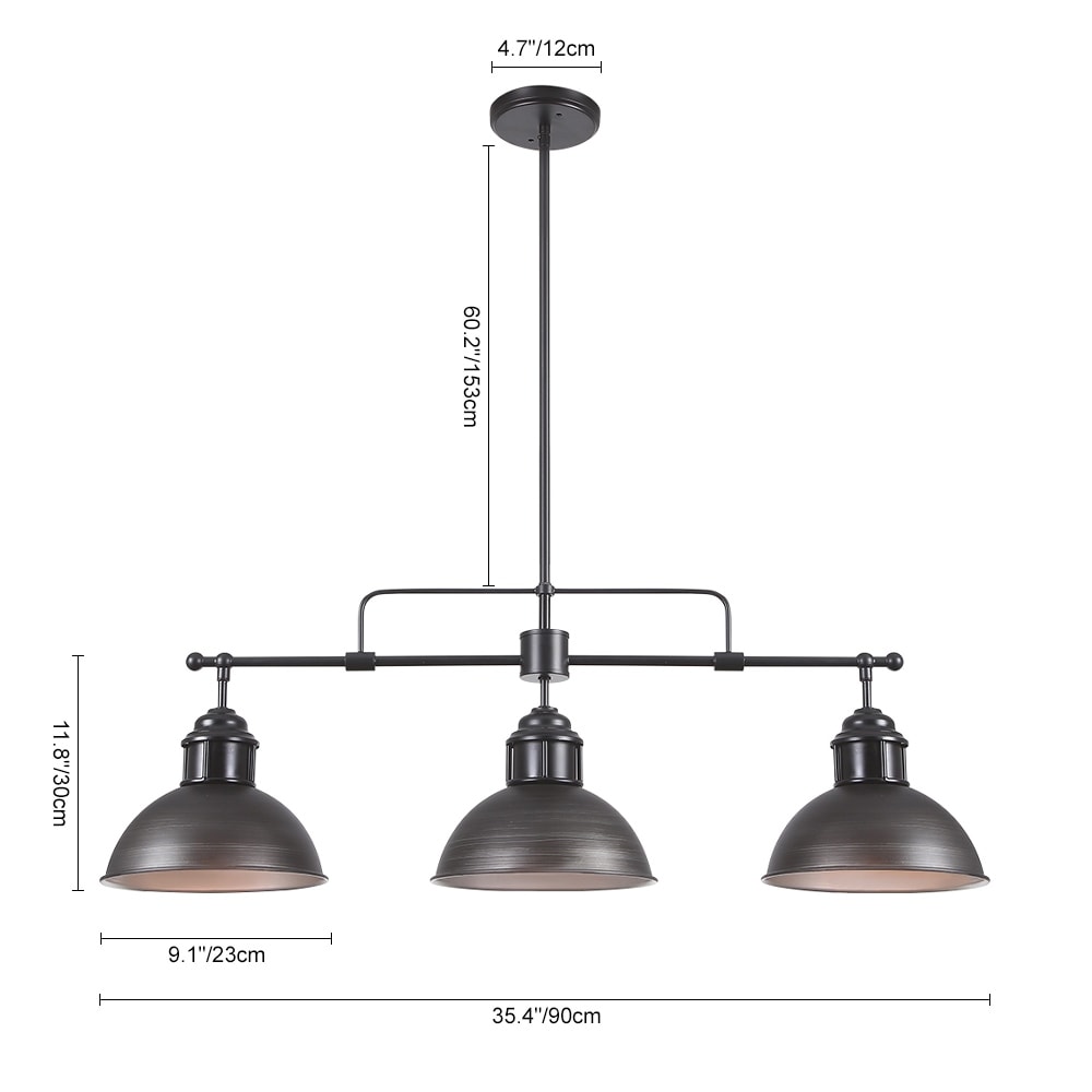 Lampada a sospensione lineare a cupola in metallo retrò da fattoria a 3 luci/luci per isola cucina