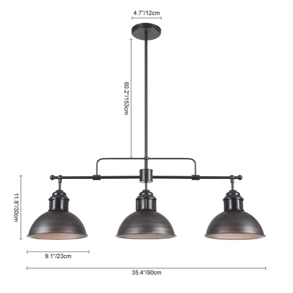 Lampada a sospensione lineare a cupola in metallo retrò da fattoria a 3 luci/luci per isola cucina