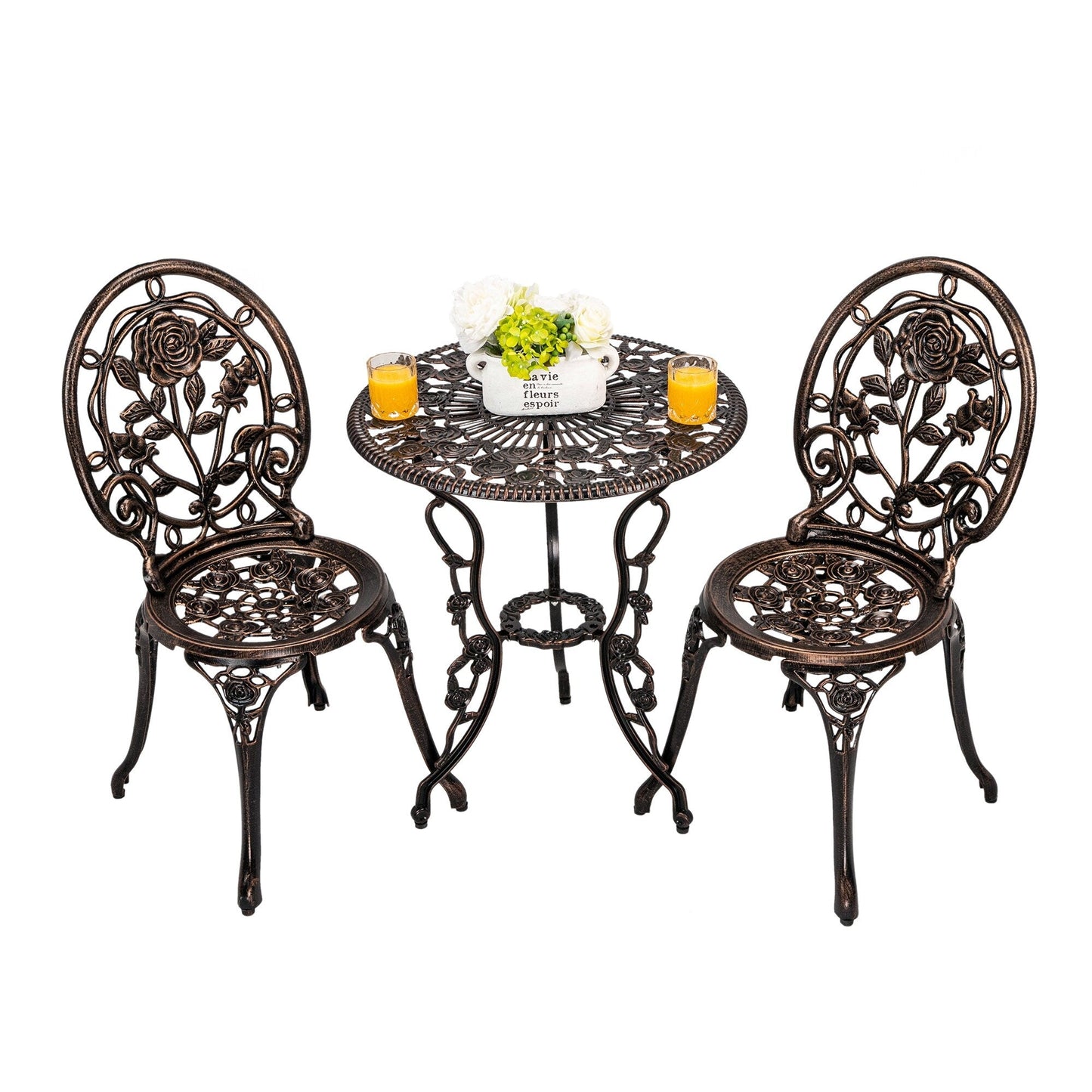 Set di 3 rose da esterno in alluminio per patio con tavolo
