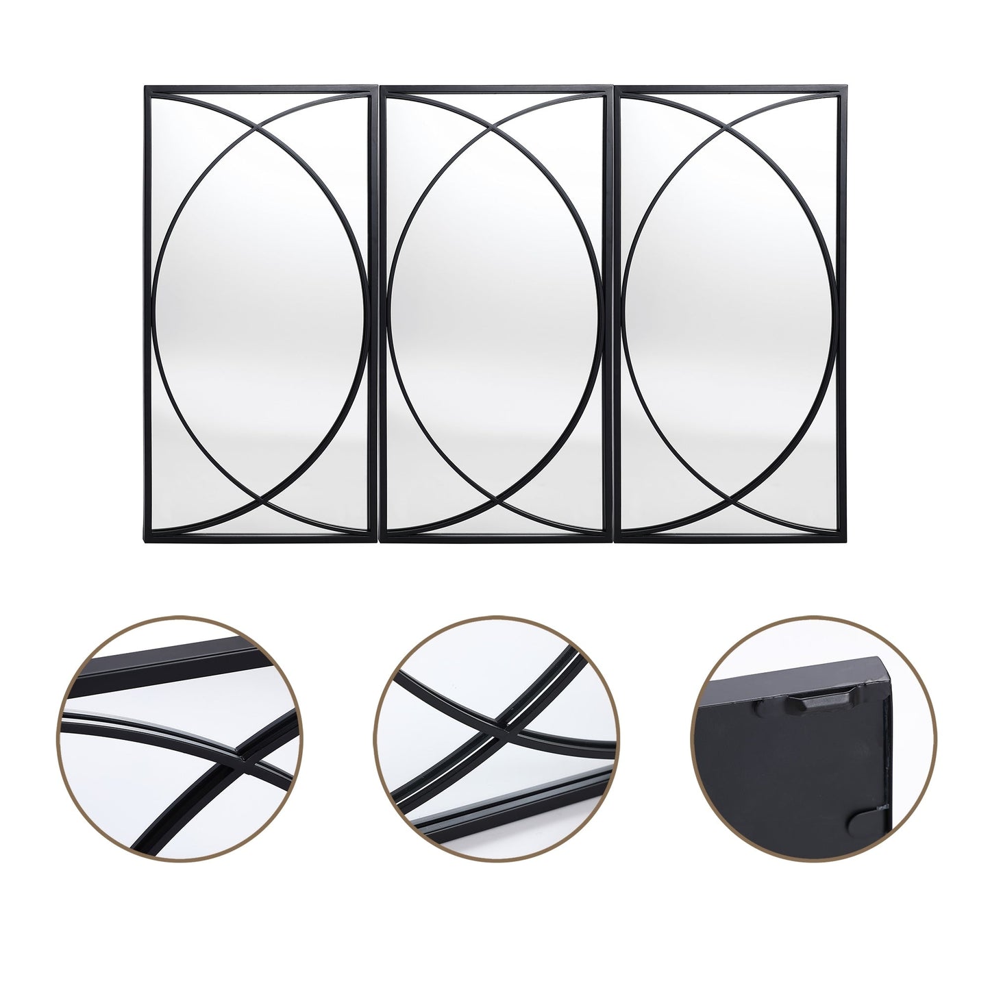 Set di 3 specchi da parete rettangolari in metallo nero - 31,9 A x 15,75 L x 0,75 P