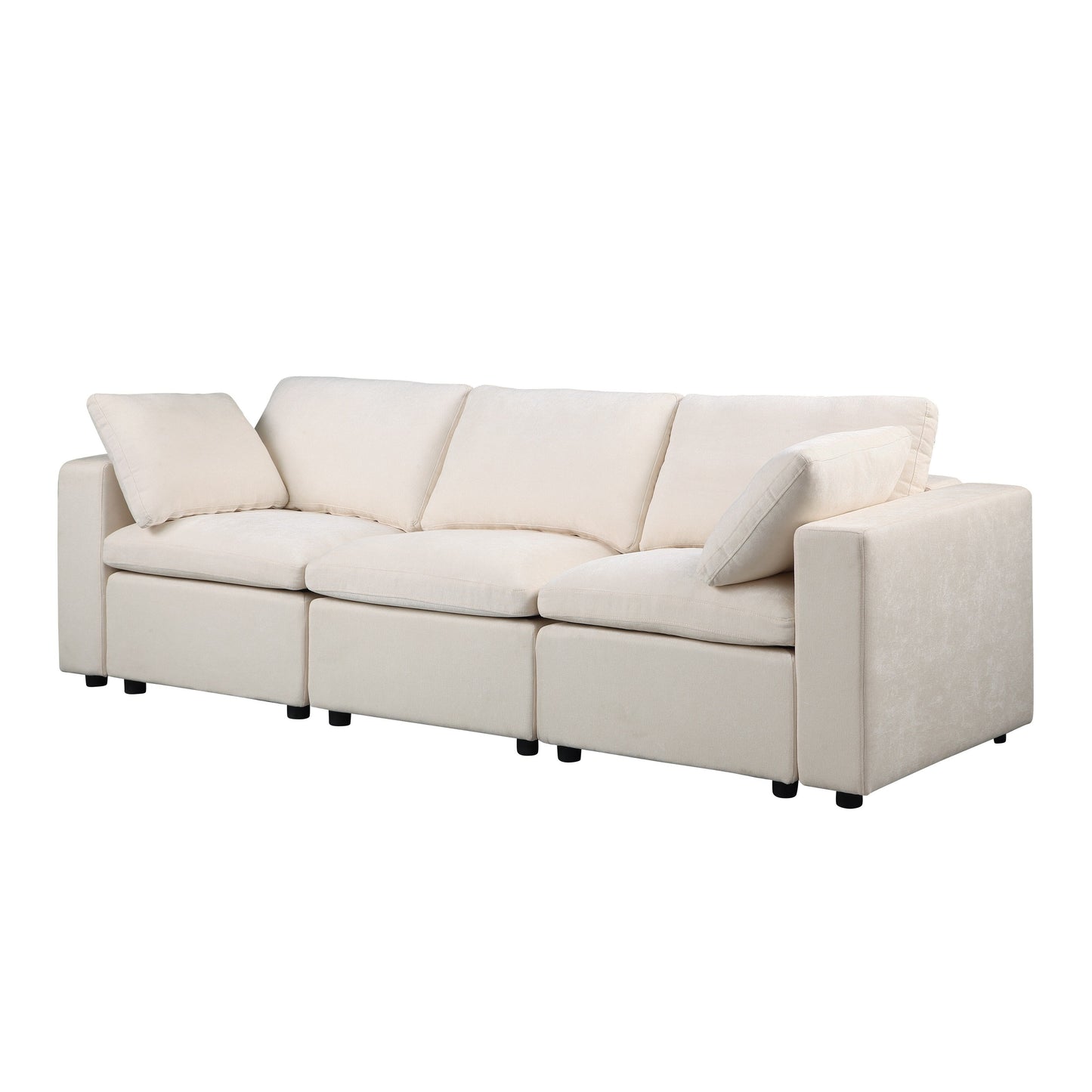 Set di divani componibili modulari in ciniglia da 3 pezzi con poltrone senza braccioli e angolari