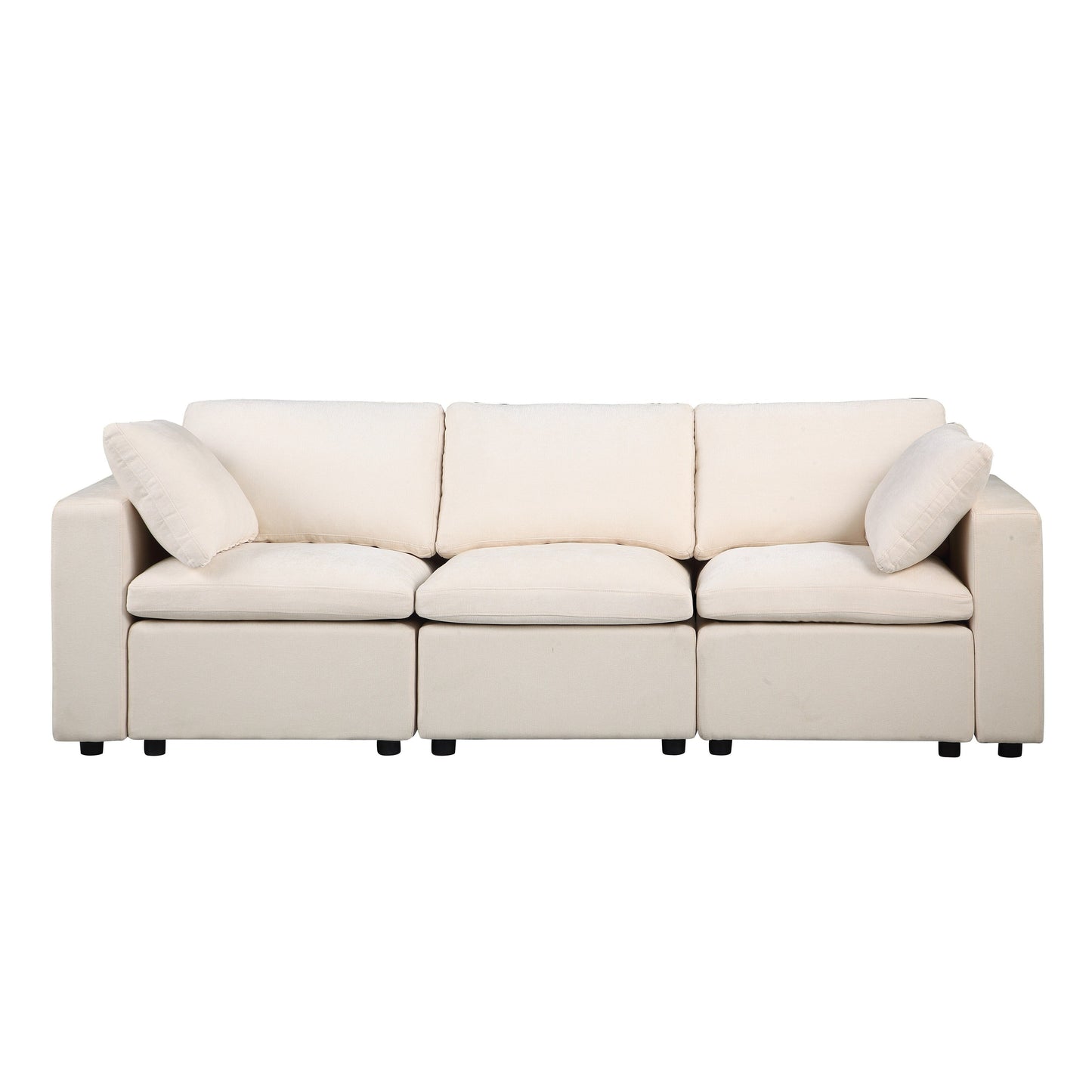 Set di divani componibili modulari in ciniglia da 3 pezzi con poltrone senza braccioli e angolari