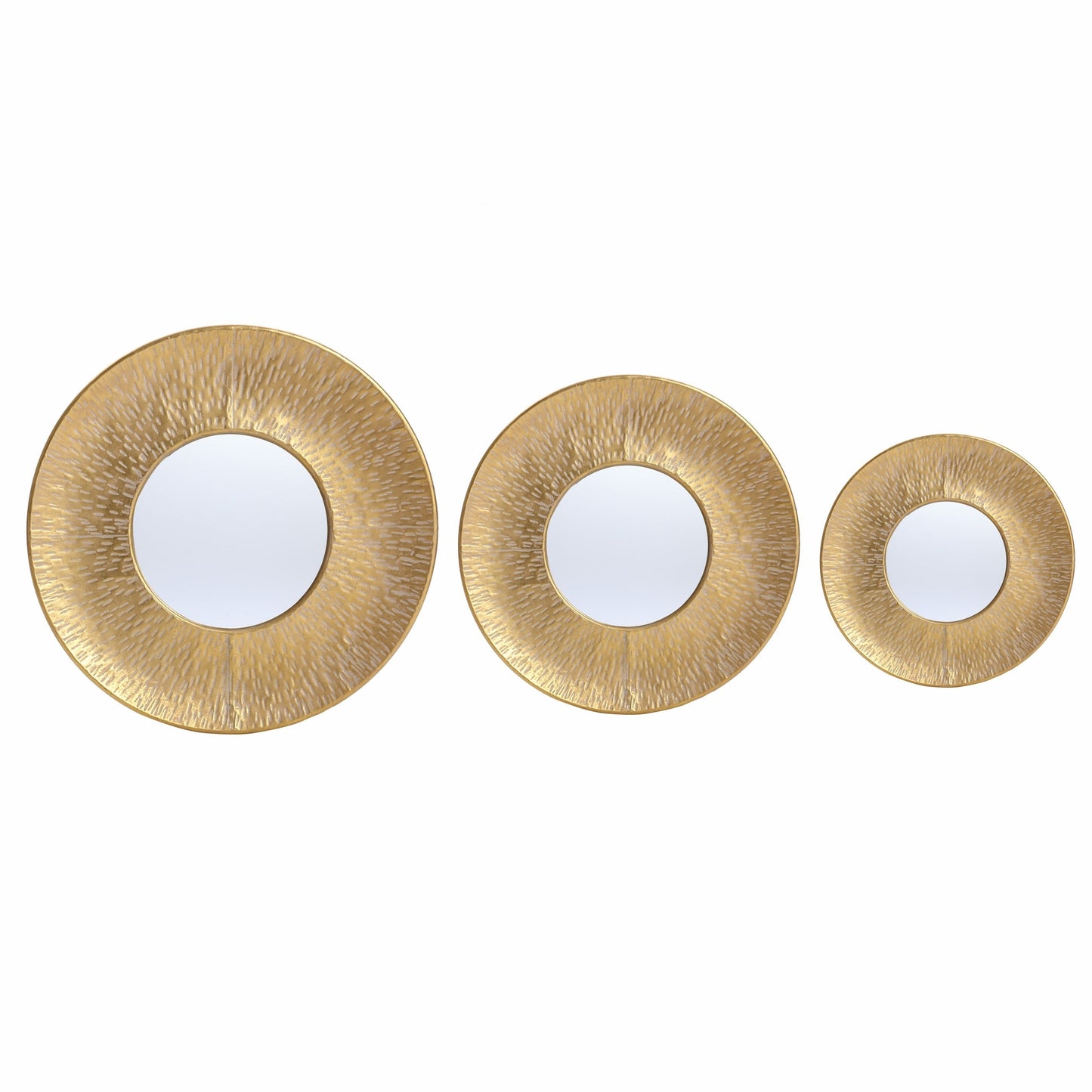 Set di 3 specchi da parete rotondi in metallo dorato - Diametro 22,25 x P 2,36