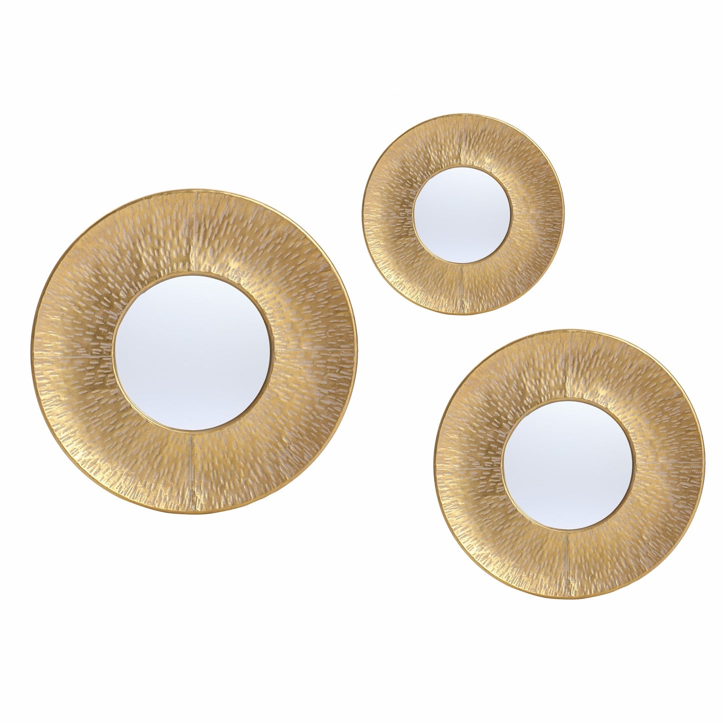 Set di 3 specchi da parete rotondi in metallo dorato - Diametro 22,25 x P 2,36