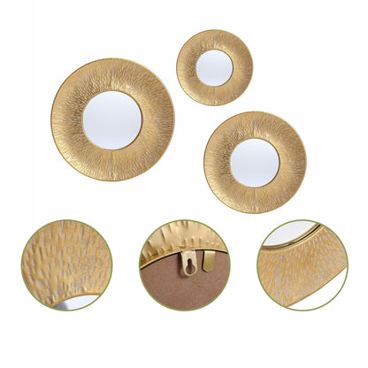 Set di 3 specchi da parete rotondi in metallo dorato - Diametro 22,25 x P 2,36