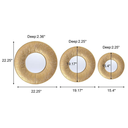 Set di 3 specchi da parete rotondi in metallo dorato - Diametro 22,25 x P 2,36