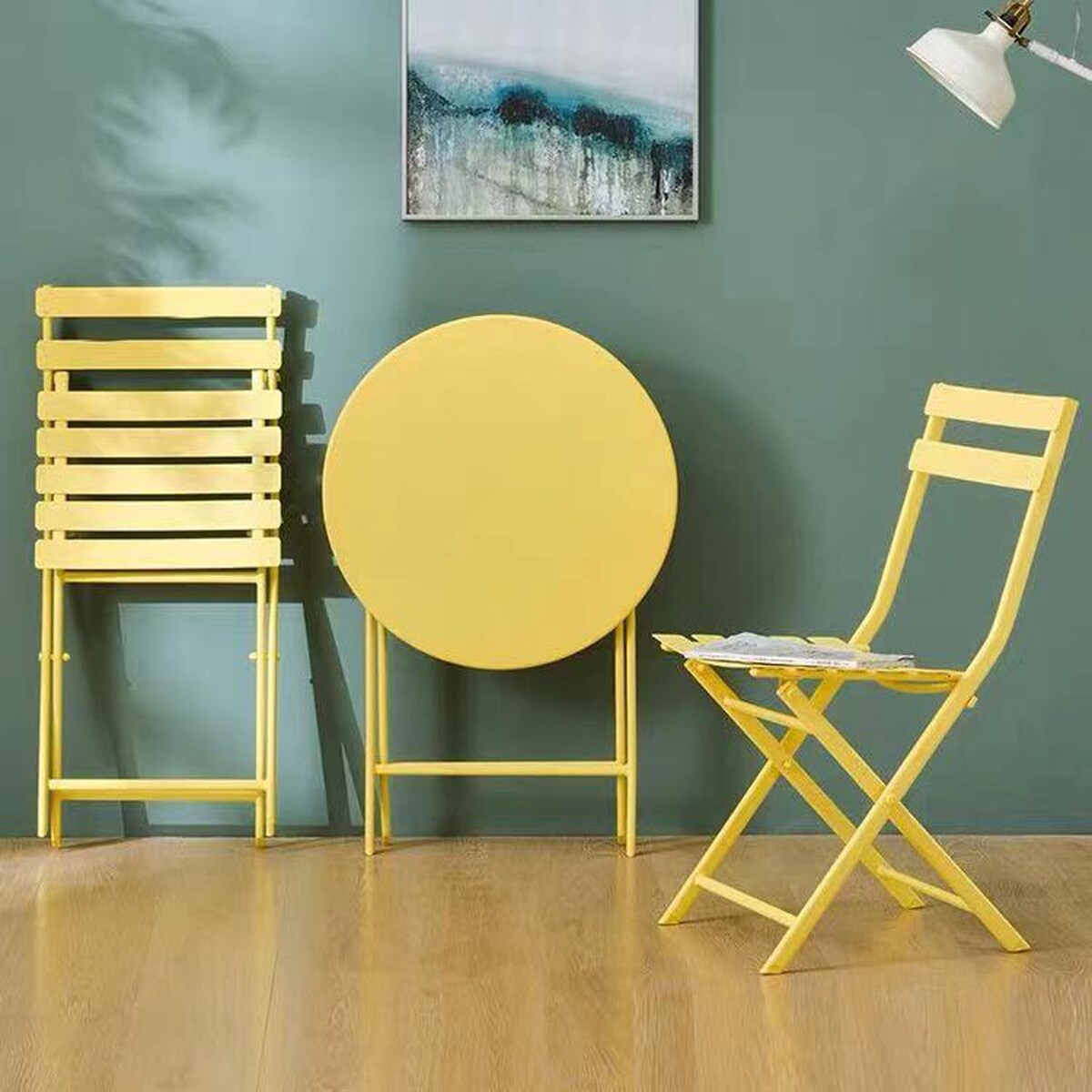 Set da bistrot da patio minimalista da 3 pezzi con tavolo rotondo pieghevole e sedie - 3-Piece-Patio-Bistro-Set