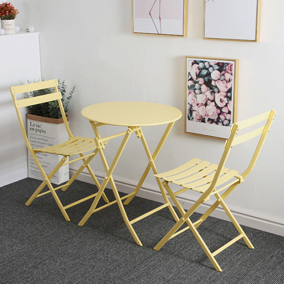 Set da bistrot da patio minimalista da 3 pezzi con tavolo rotondo pieghevole e sedie - 3-Piece-Patio-Bistro-Set