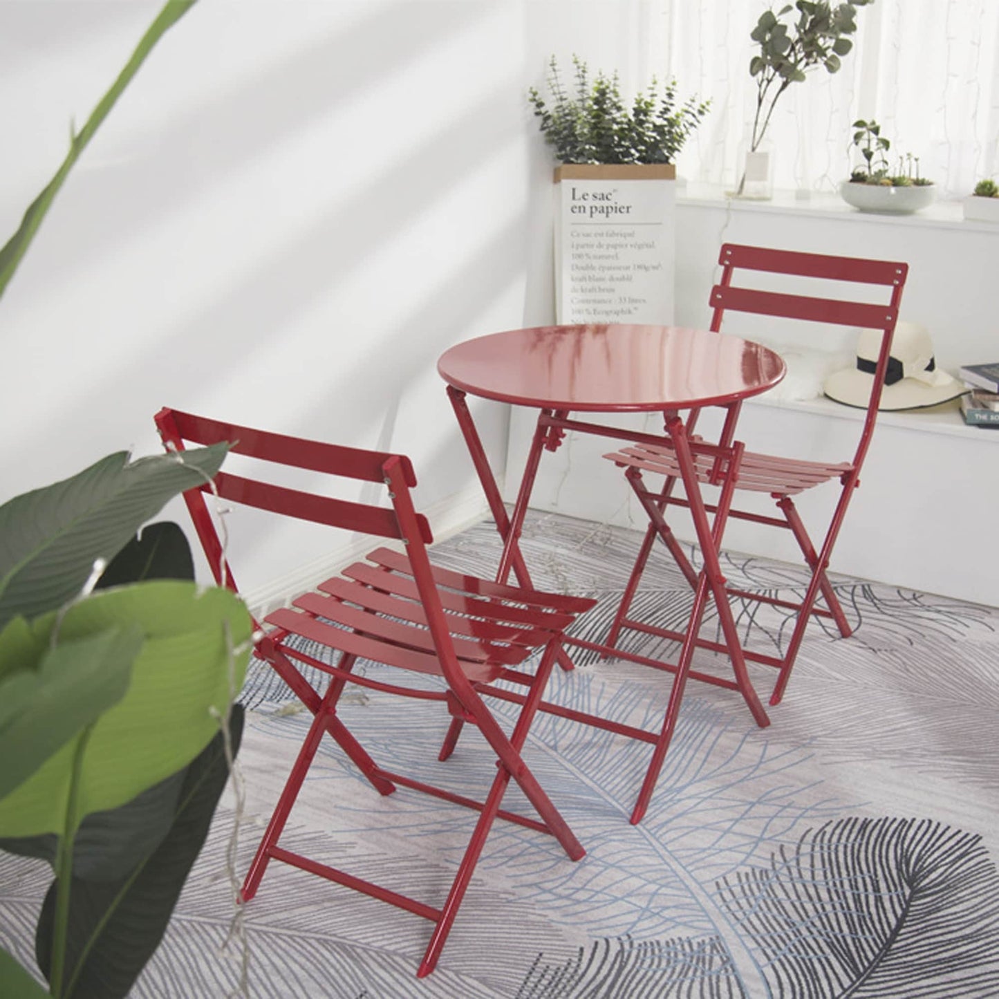 Set da bistrot da patio minimalista da 3 pezzi con tavolo rotondo pieghevole e sedie - 3-Piece-Patio-Bistro-Set