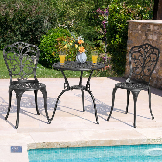 Set da bistrot per esterni da 3 pezzi, set da patio in alluminio pressofuso con foro per ombrellone