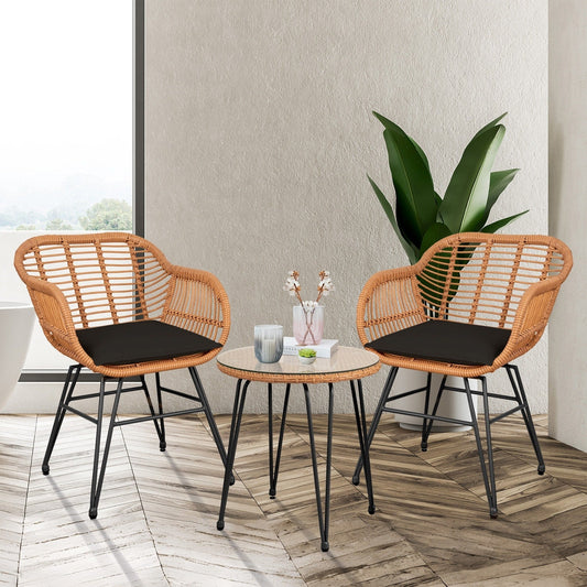 Set da 3 pezzi per mobili da esterno in vimini, da patio, da bistrot, con cuscini, per veranda, piscina, giardino - 21,2 L x 23,6 W x 31,5 H