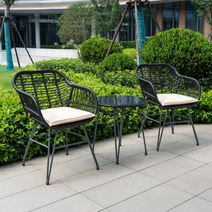 Set da 3 pezzi per mobili da esterno in vimini, da patio, da bistrot, con cuscini, per veranda, piscina, giardino - 21,2 L x 23,6 W x 31,5 H