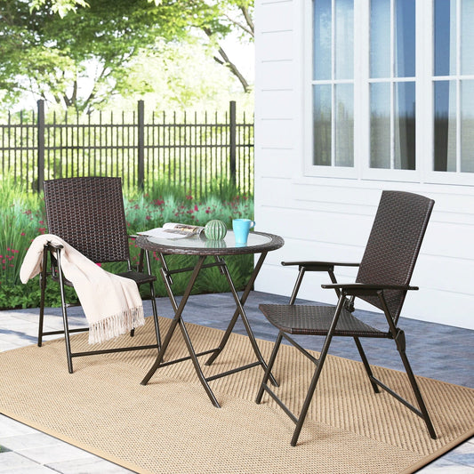 Set da esterno in vimini da 3 pezzi con sedie da pranzo e tavolo da giardino pieghevole