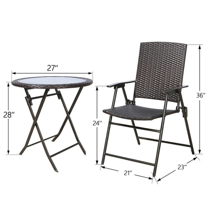 Set da esterno in vimini da 3 pezzi con sedie da pranzo e tavolo da giardino pieghevole