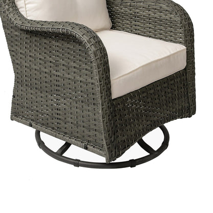 Set di 3 sedie a dondolo girevoli imbottite in rattan per patio con tavolino laterale
