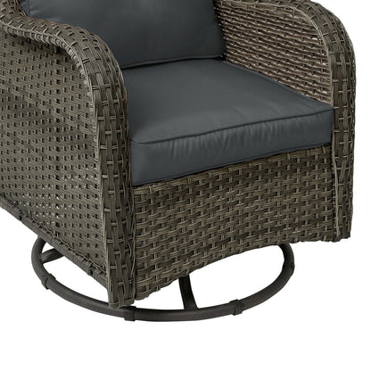 Set di 3 sedie a dondolo girevoli imbottite in rattan per patio con tavolino laterale