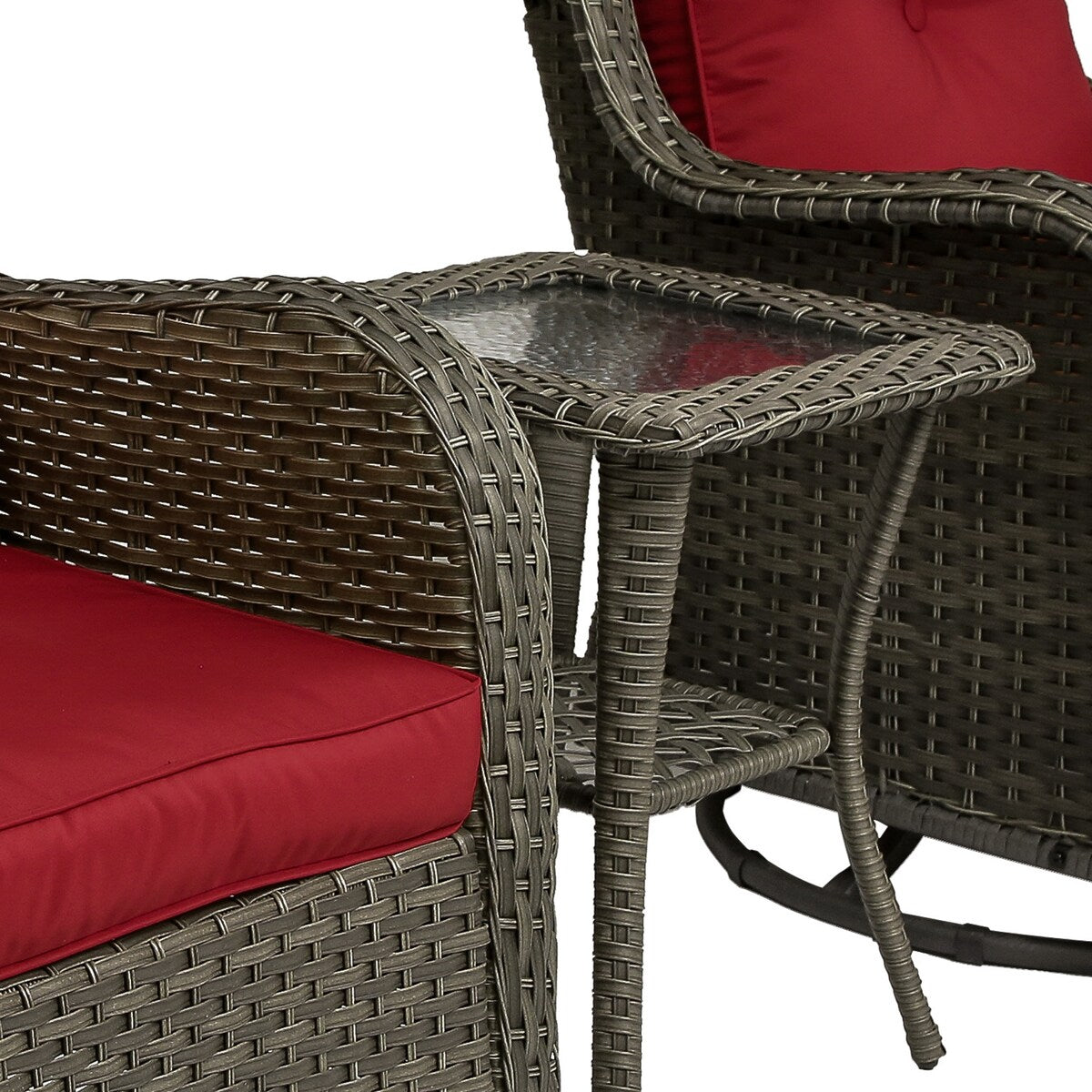 Set di 3 sedie a dondolo girevoli imbottite in rattan per patio con tavolino laterale