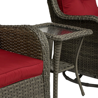Set di 3 sedie a dondolo girevoli imbottite in rattan per patio con tavolino laterale