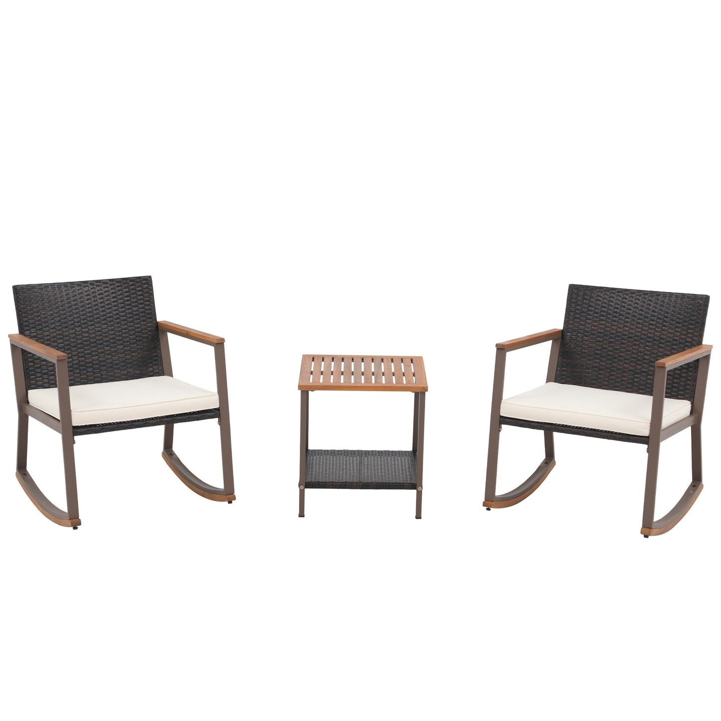 Set da 3 sedie a dondolo per patio, bistrot, sedie da balcone, set da conversazione con tavolino e cuscini