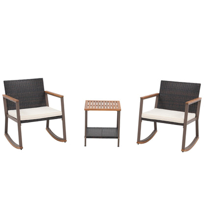 Set da 3 sedie a dondolo per patio, bistrot, sedie da balcone, set da conversazione con tavolino e cuscini