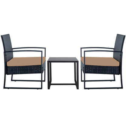 Set da conversazione per patio in vimini da 3 pezzi, sedie da esterno con cuscini