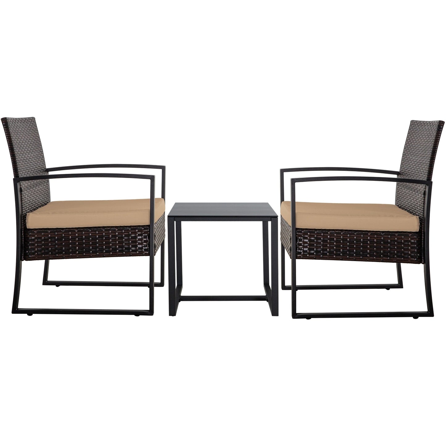 Set da conversazione per patio in vimini da 3 pezzi, sedie da esterno con cuscini