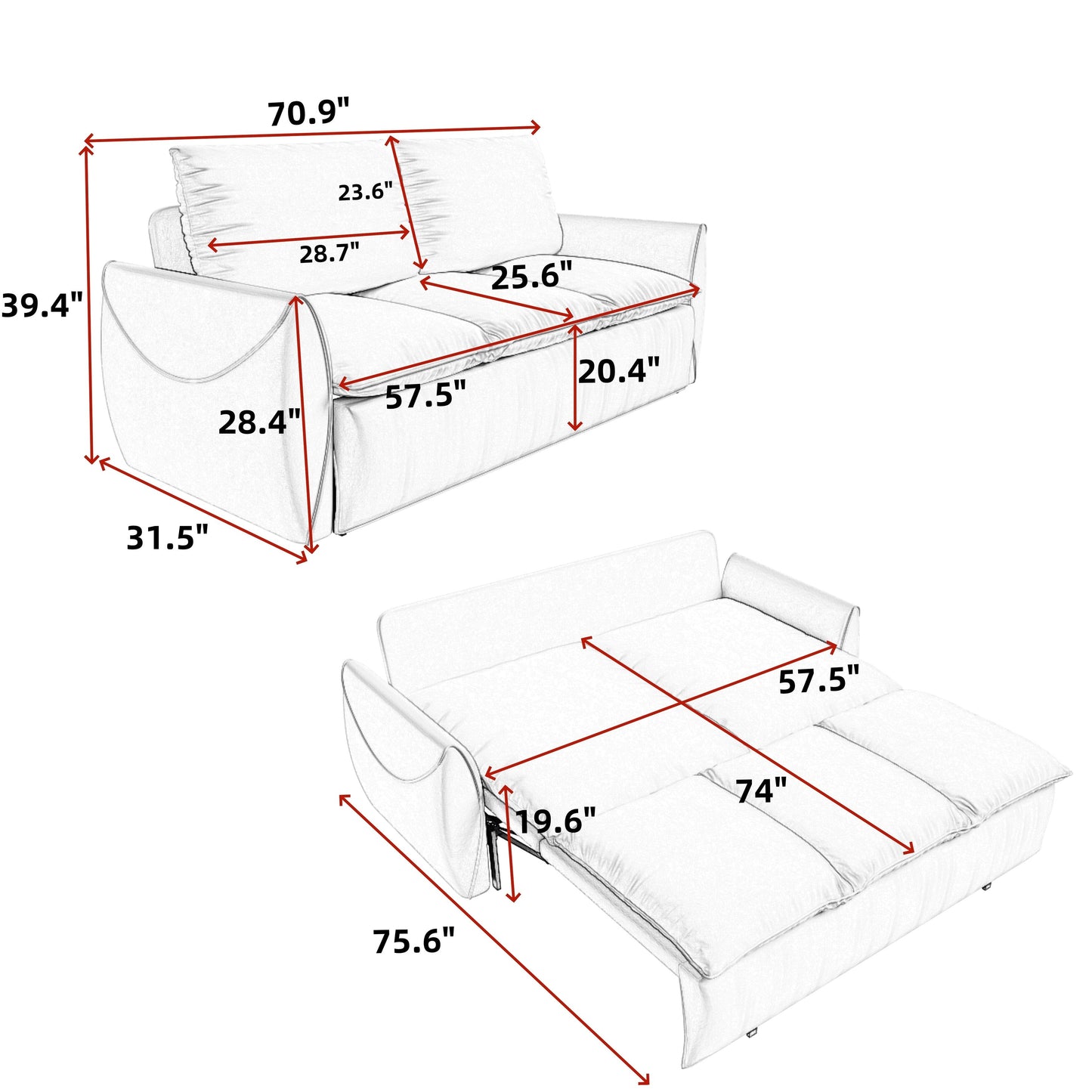 Divano letto trasformabile a 3 posti con set 2 in 1 di cuscini e coperte
