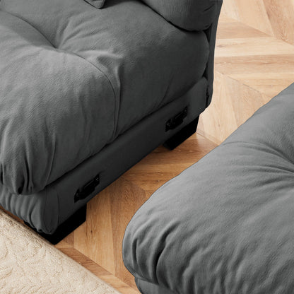 Divano componibile modulare a 3 posti, divano con seduta profonda, divano a forma di L con pouf trasformabile per soggiorno