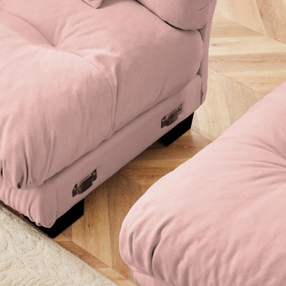 Divano componibile modulare a 3 posti, divano con seduta profonda, divano a forma di L con pouf trasformabile per soggiorno
