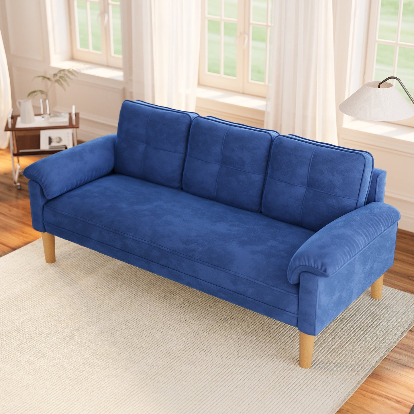 Divano moderno imbottito a 3 posti, divano trasformabile, divano letto con robuste gambe in legno per soggiorno
