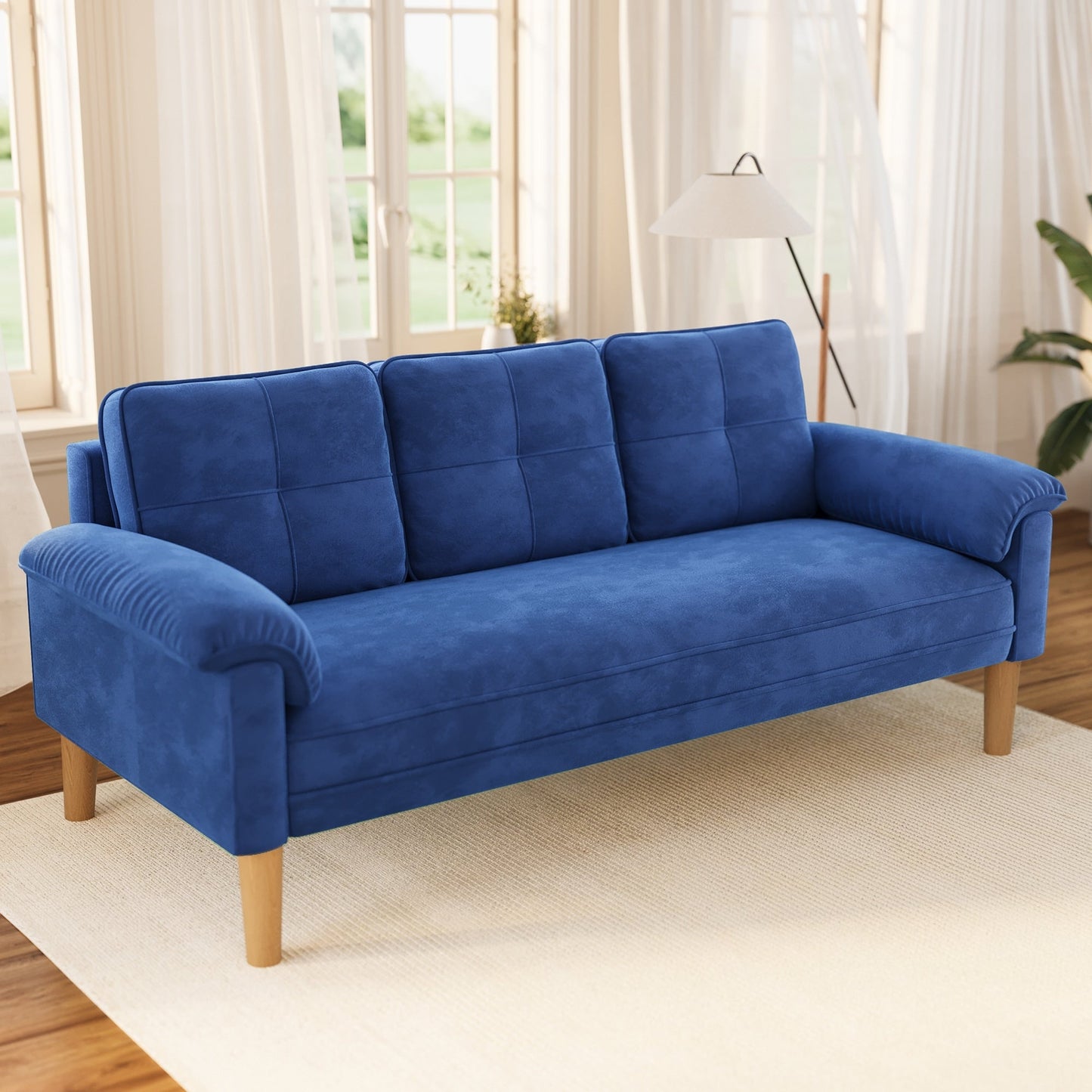 Divano moderno imbottito a 3 posti, divano trasformabile, divano letto con robuste gambe in legno per soggiorno