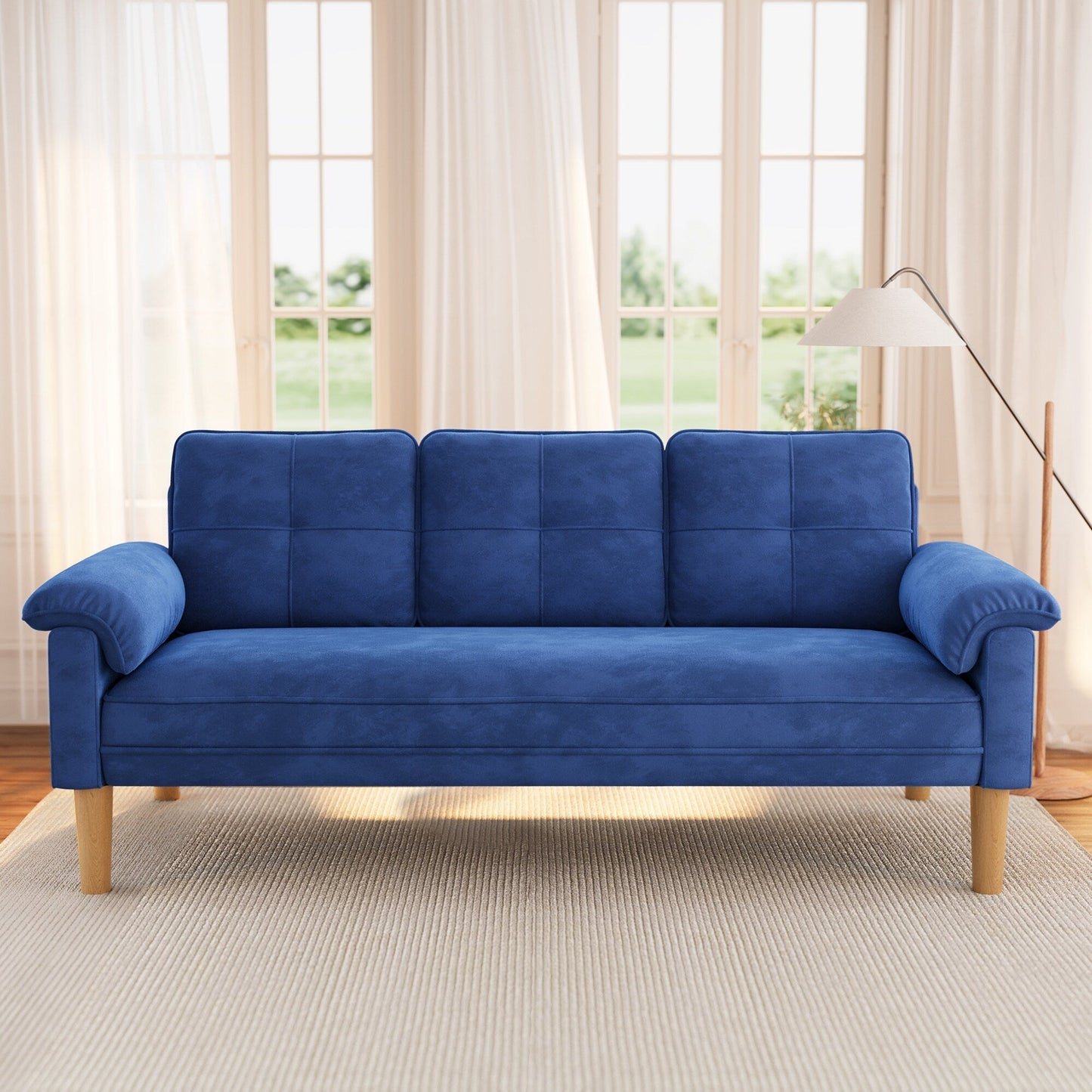 Divano moderno imbottito a 3 posti, divano trasformabile, divano letto con robuste gambe in legno per soggiorno