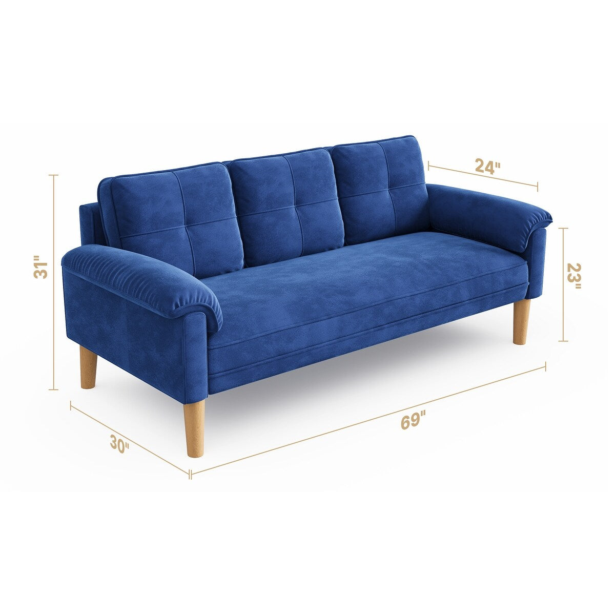 Divano moderno imbottito a 3 posti, divano trasformabile, divano letto con robuste gambe in legno per soggiorno