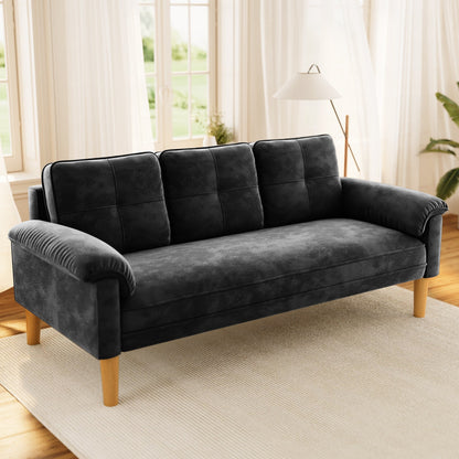 Divano moderno imbottito a 3 posti, divano trasformabile, divano letto con robuste gambe in legno per soggiorno