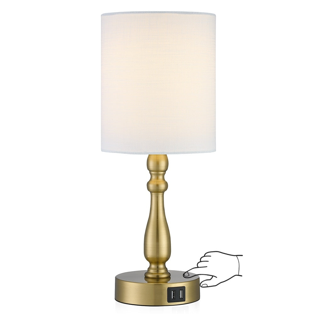 Lampada da tavolo piccola con controllo touch dimmerabile a 3 vie e 2 porte USB, acciaio spazzolato