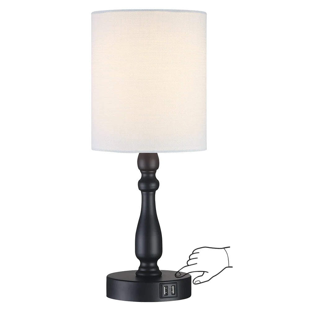 Lampada da tavolo piccola con controllo touch dimmerabile a 3 vie e 2 porte USB, acciaio spazzolato