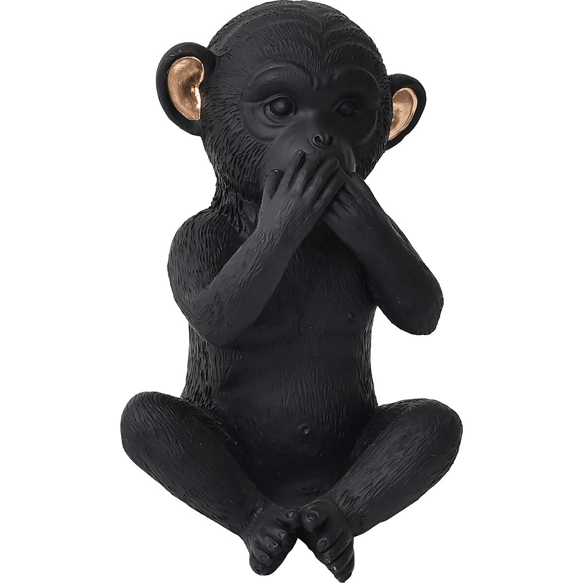 3 scimmie sagge parlano, non vedono, non vedono il male, set di 3 pezzi in resina nera e oro