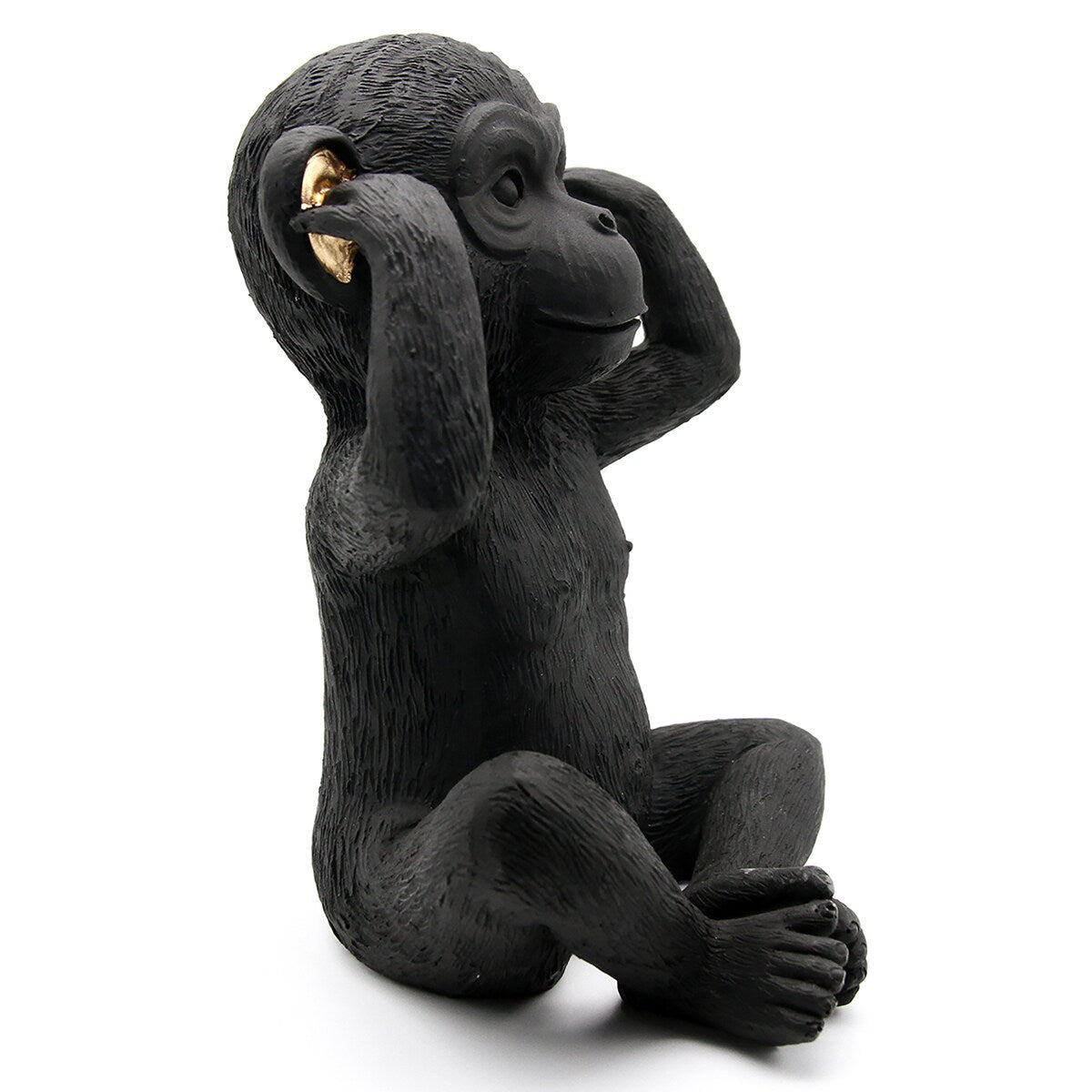 3 scimmie sagge parlano, non vedono, non vedono il male, set di 3 pezzi in resina nera e oro