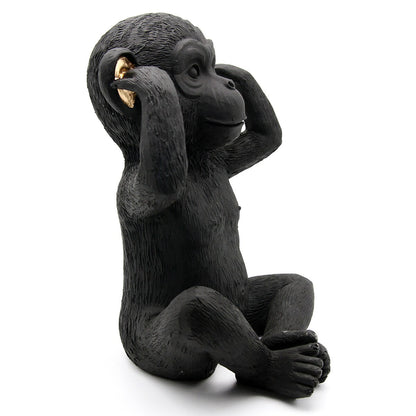 3 scimmie sagge parlano, non vedono, non vedono il male, set di 3 pezzi in resina nera e oro