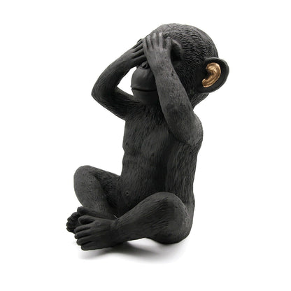 3 scimmie sagge parlano, non vedono, non vedono il male, set di 3 pezzi in resina nera e oro